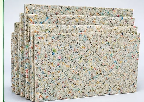 Flat recycled plastic sheets with a speckled multi-colour surface